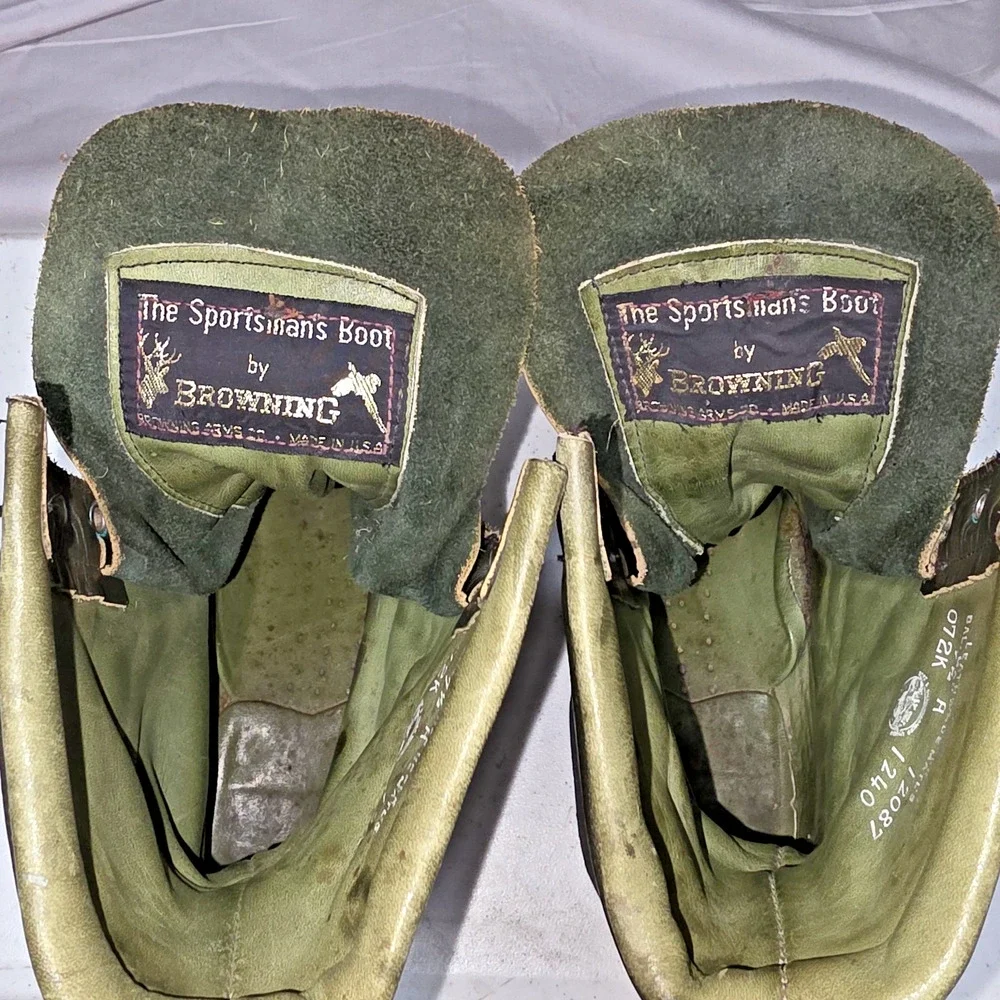 VTG Browning The Sportsman’s Boot Green Leather Lace Up Hunting Boots USA 7.5 A